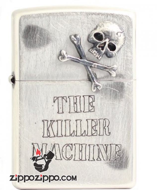 Zippo Chính Hãng Màu Bạc Hình Đầu Lâu Xương Chéo Nắp Trên